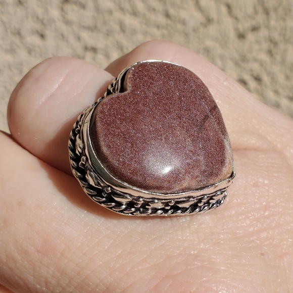 New Heart Shaped Red Sunstone 925 Silver Ring. - Picture 3 of 14